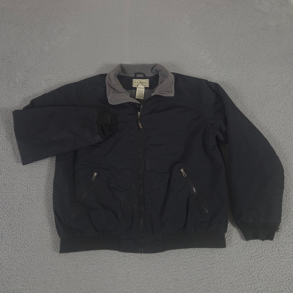 LL Bean Jacket Mens Large Black Warm-Up Fleece Lined Full Zip Bomber Windbreaker